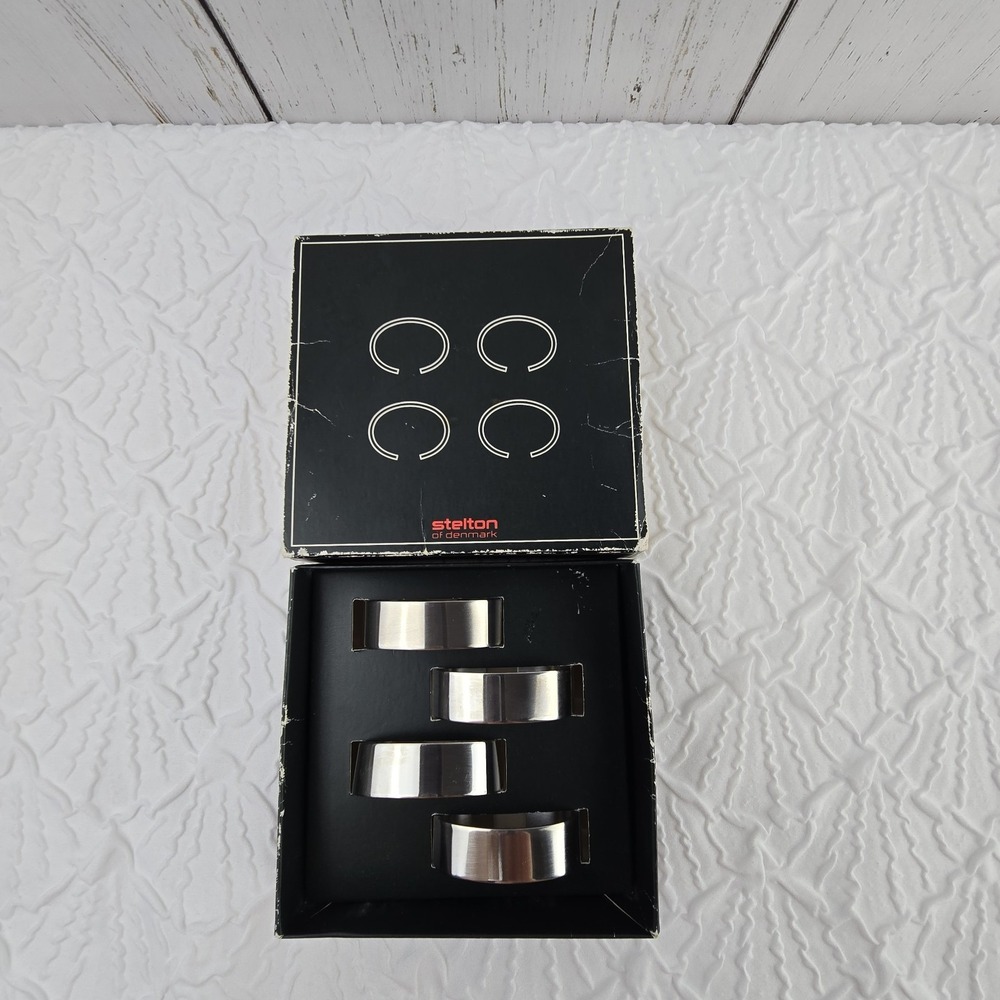 Stelton Of Denmark Set of 4 Napkin Rings Svend Jensen Stainless‎ Steel